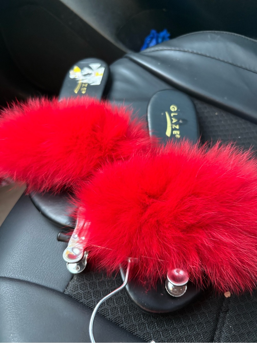 Glaze Red Furry Slide Sandals